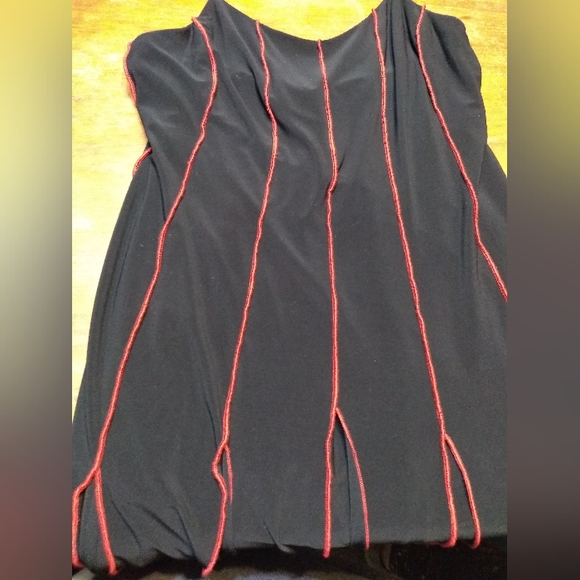 Joseph Ribkoff Black & Red Dress, Size 10, Ribbon Skirt, Spaghetti Straps - Picture 7 of 7